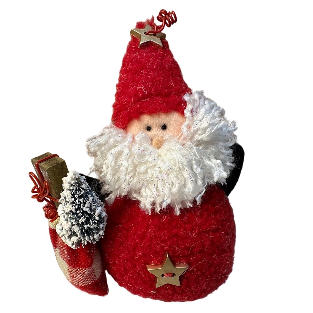 Russ Berrie Handmade Santa Ornament Red Felt Sack‎ Tree Snowflake Star